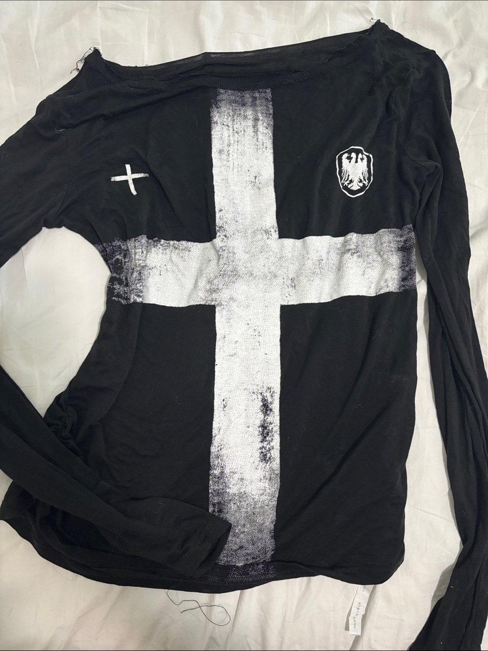 One shoulder distressed cross long sleeve black and white Size S